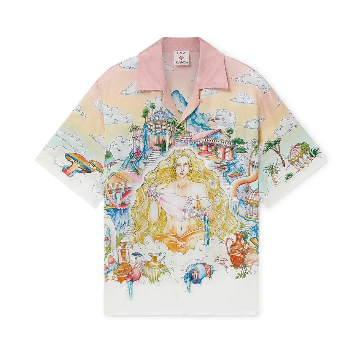 Casablanca Men's Printed Summer Lapel Single-Breasted Silk Loose Short-Sleeved Shirt Ngvp #9887