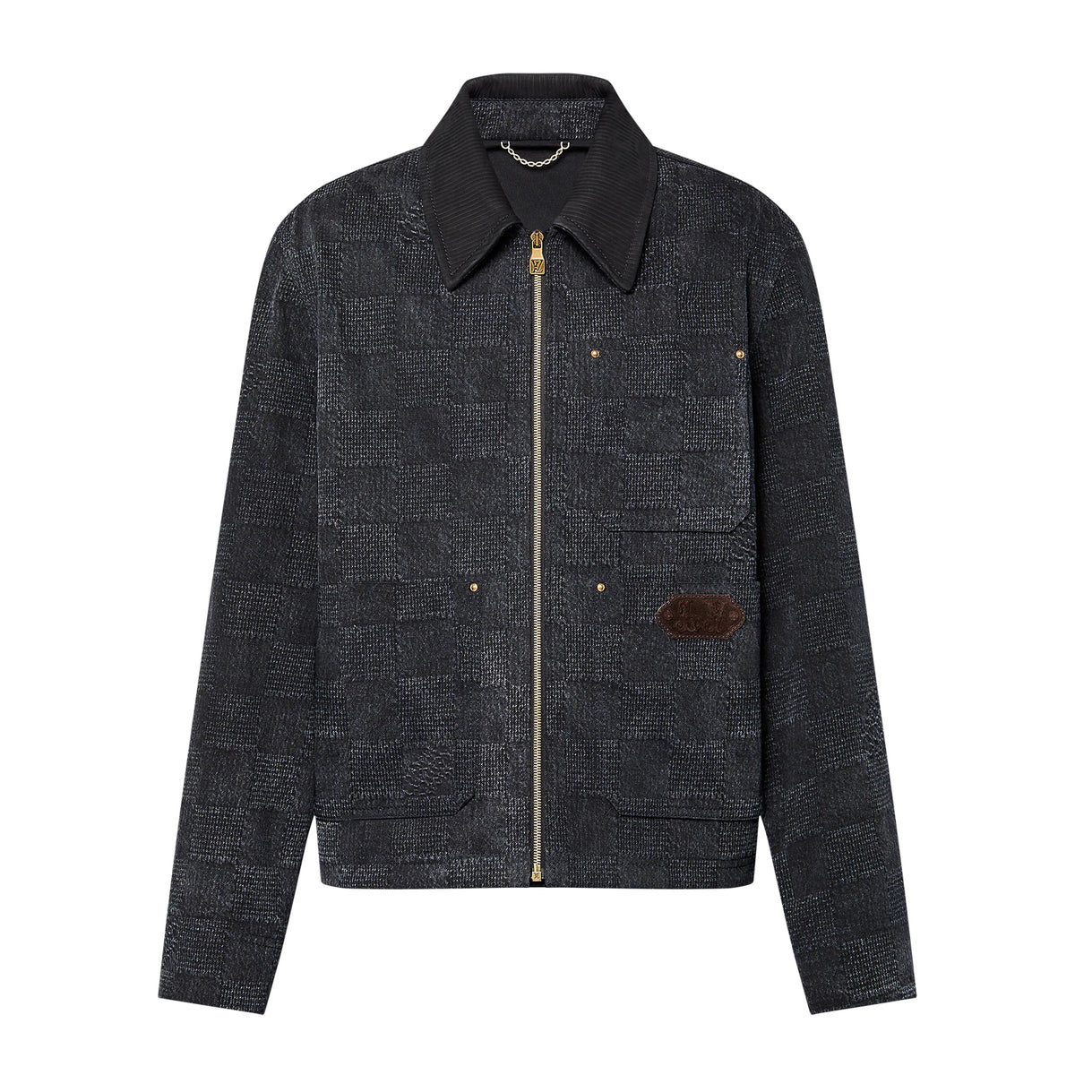 Louis Vuitton Men's Spring and Fall Black Embossed Pattern Spliced Zipper Long Sleeve Jacket #74969