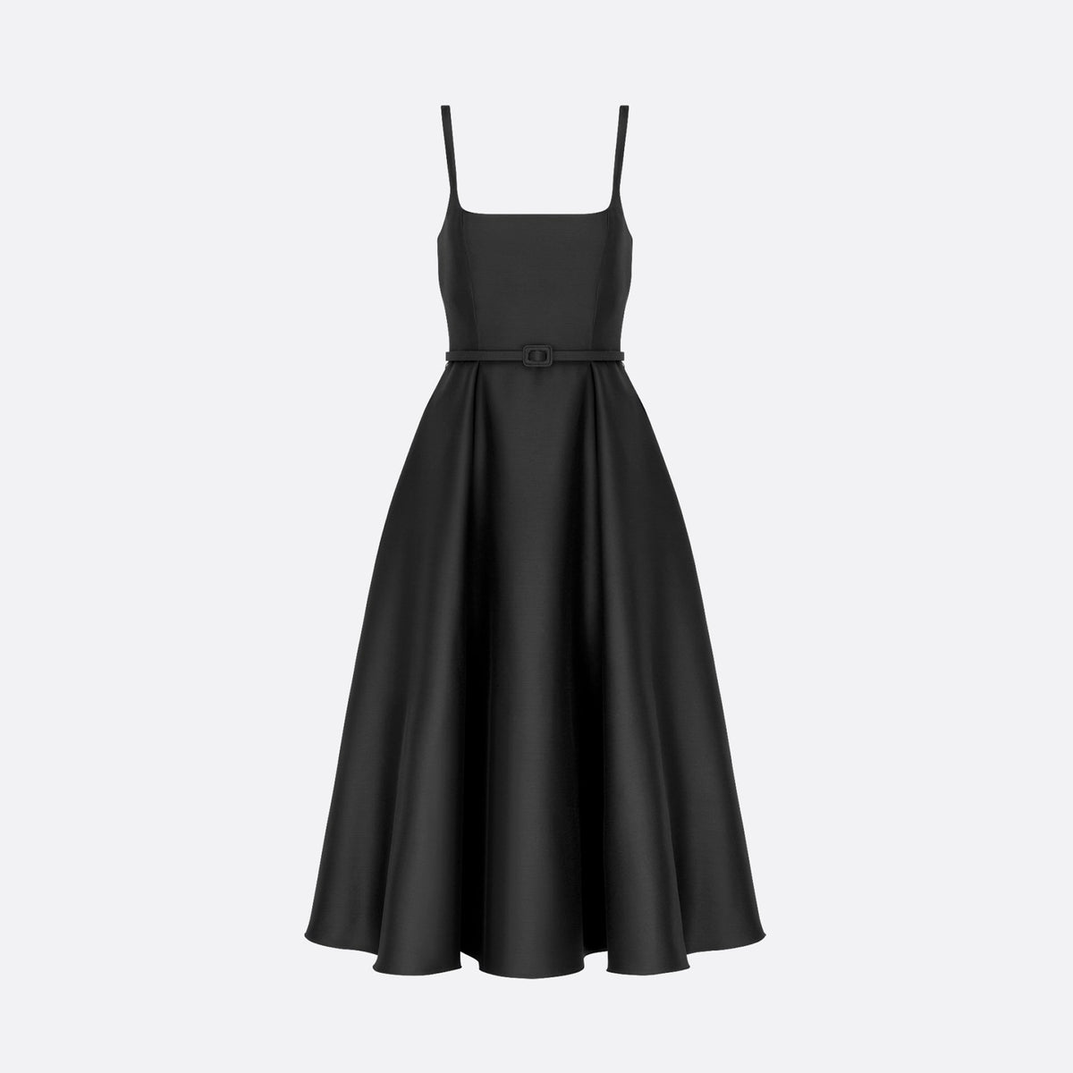 Dior Women's Spring/Summer Two-Tone Pearl Belt Flared High Street Solid Color Square Neck Mid-Length Halter Dresses Ngvp #2157