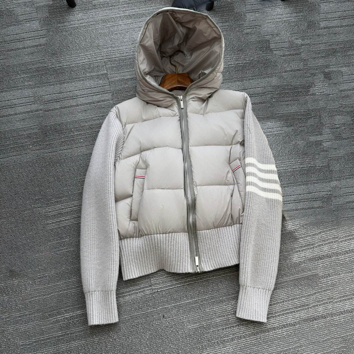 Thom Browne Women's Winter Fashion Casual Hooded Zipper Long-Sleeve Knit Patchwork Down Jacket #78596