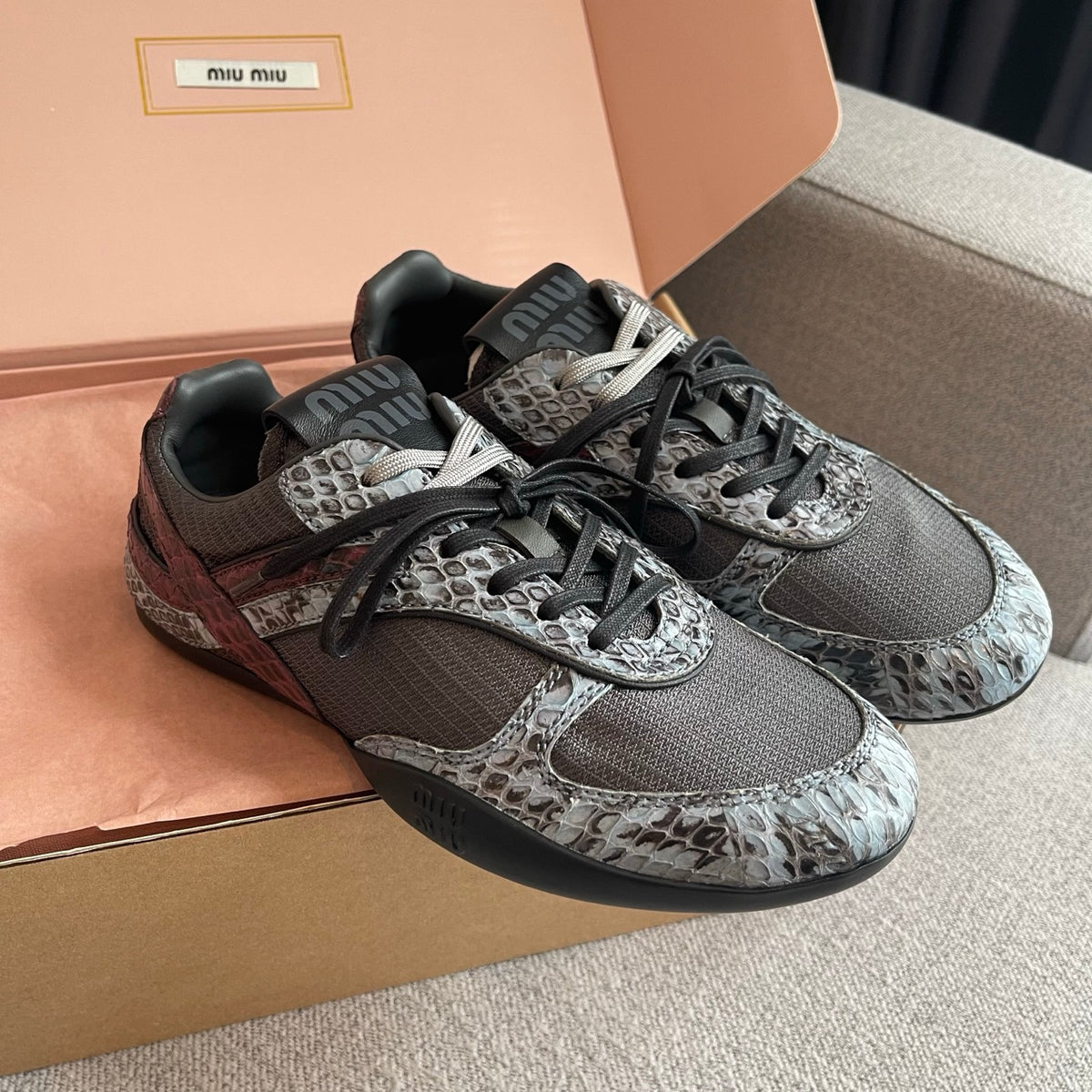 MiuMiu Women's Spring/Fall Fashion Casual Round Toe Lace Up Flat Low Top Fabric and Leather Casual Sneakers Shoes #79336