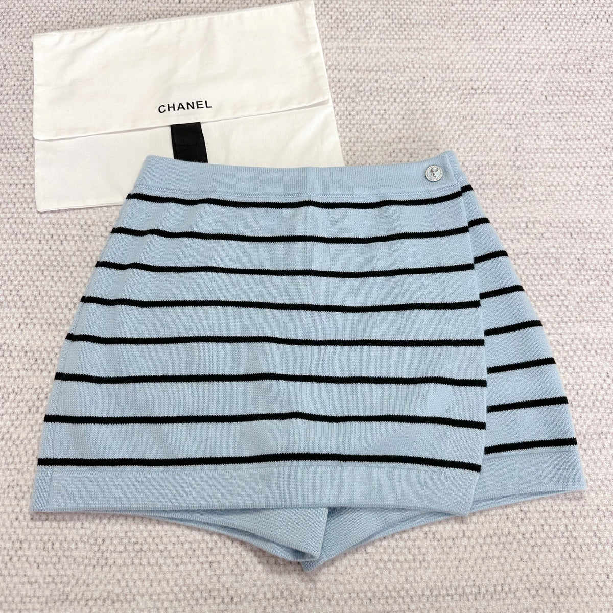 Chanel Women's Spring And Summer Blue Striped Knitted Trouser Skirt Fashion Short Slim Thin Comfortable Shorts Ngvp #1982