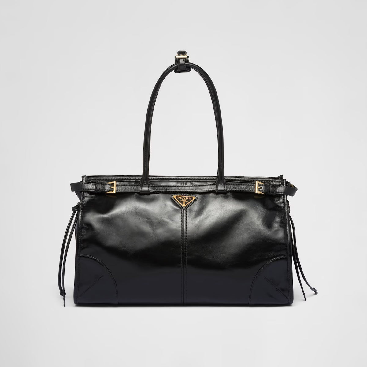 Prada Women's Black Oil Waxed Leather Leather Tote Crossbody Bag Bags #96983