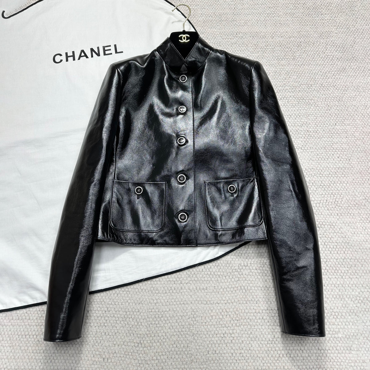 Chanel Women's Spring/Fall Fashion Classic Lapel Long Sleeve Leather Single Breasted Jacket #78487