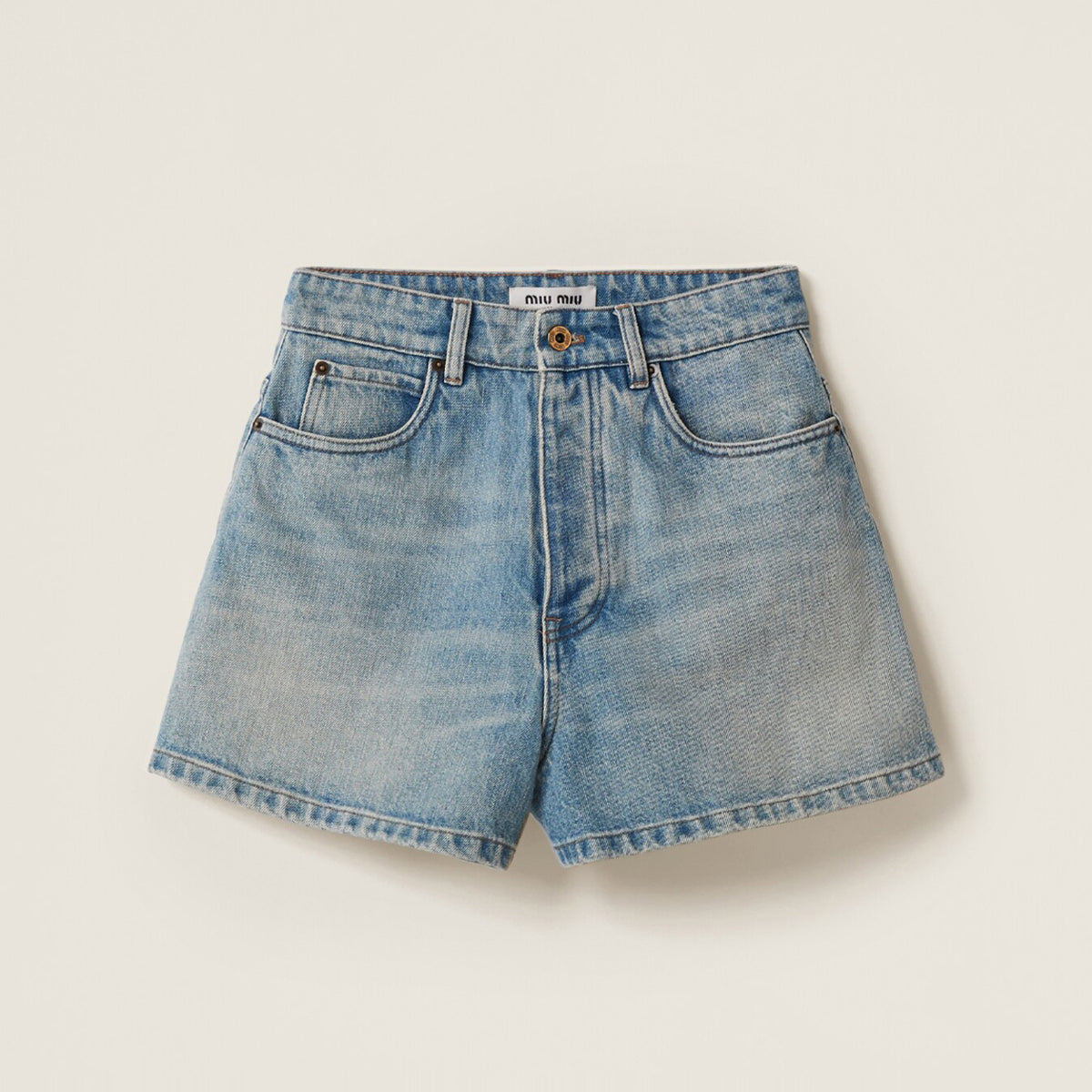 MiuMiu Women's Summer Solid Color Letter Leather Label Denim Shorts #77764