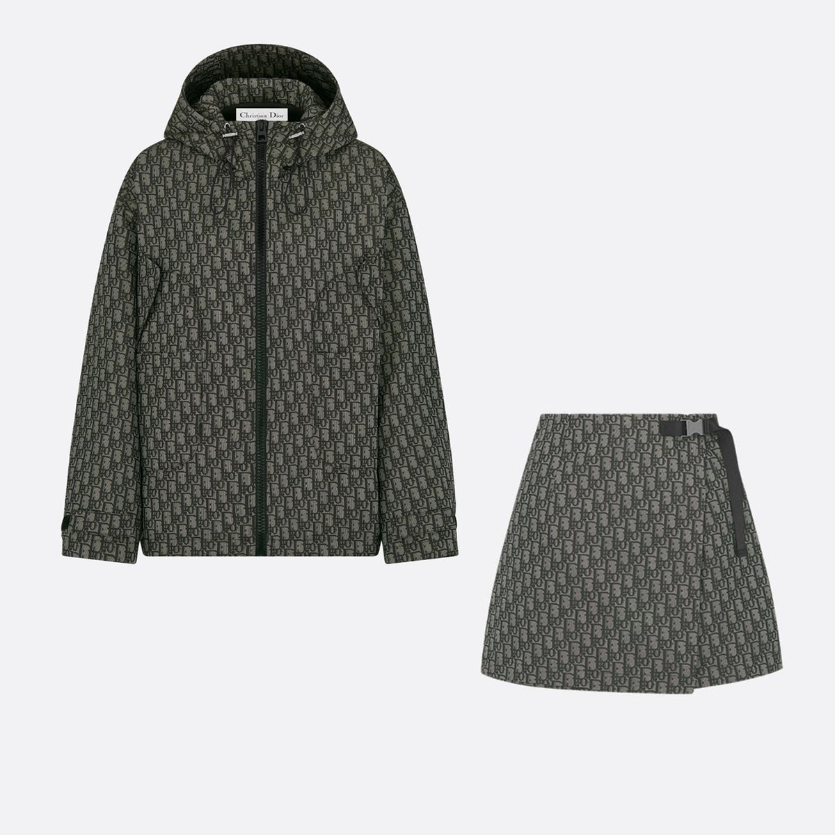 Dior Women's Spring/Fall Fashion Casual Hooded Zipper Jacket with Oblique Print Jacquard Casual Skirt Skirt Set #78938