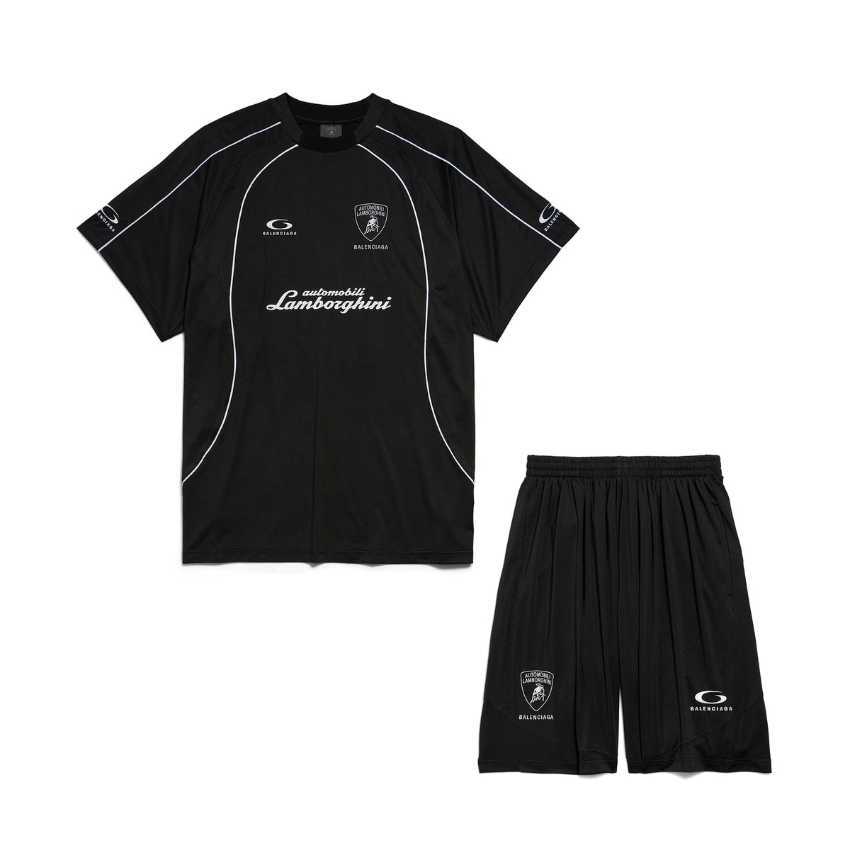 Balenciaga I Automobili Lamborghini Oversized Soccer Men's Summer Short Sleeved T-shirt In Black Mesh Jersey Casual Shorts Set Suit #77457