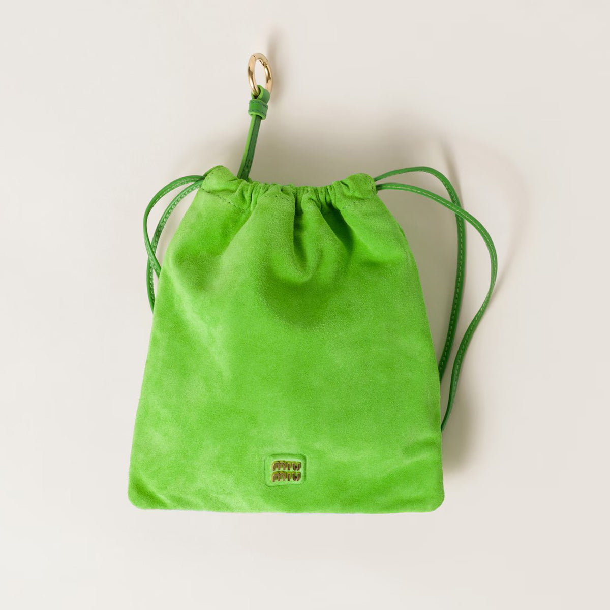 MiuMiu Women's Fashion Ivy Pure Color Suede Bag Metal Letter Drawstring Closure Silk Wash Clutch Casual Tote Bag Handbag 5NG010_2CTA_F0R55 #71668