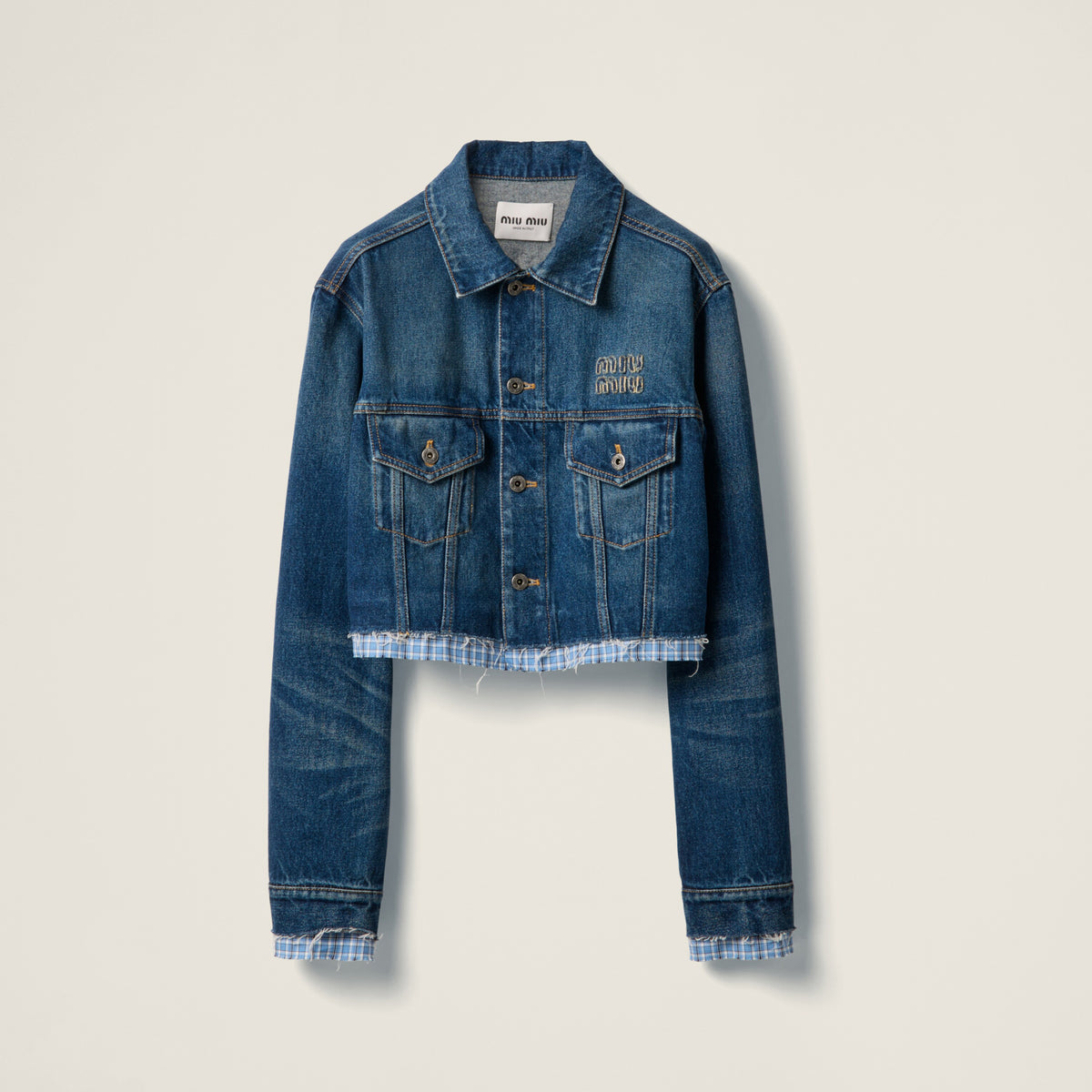 MiuMiu Women's Spring/Fall Fashion Casual Lapel Single-Breasted Patchwork Denim Jacket #78836