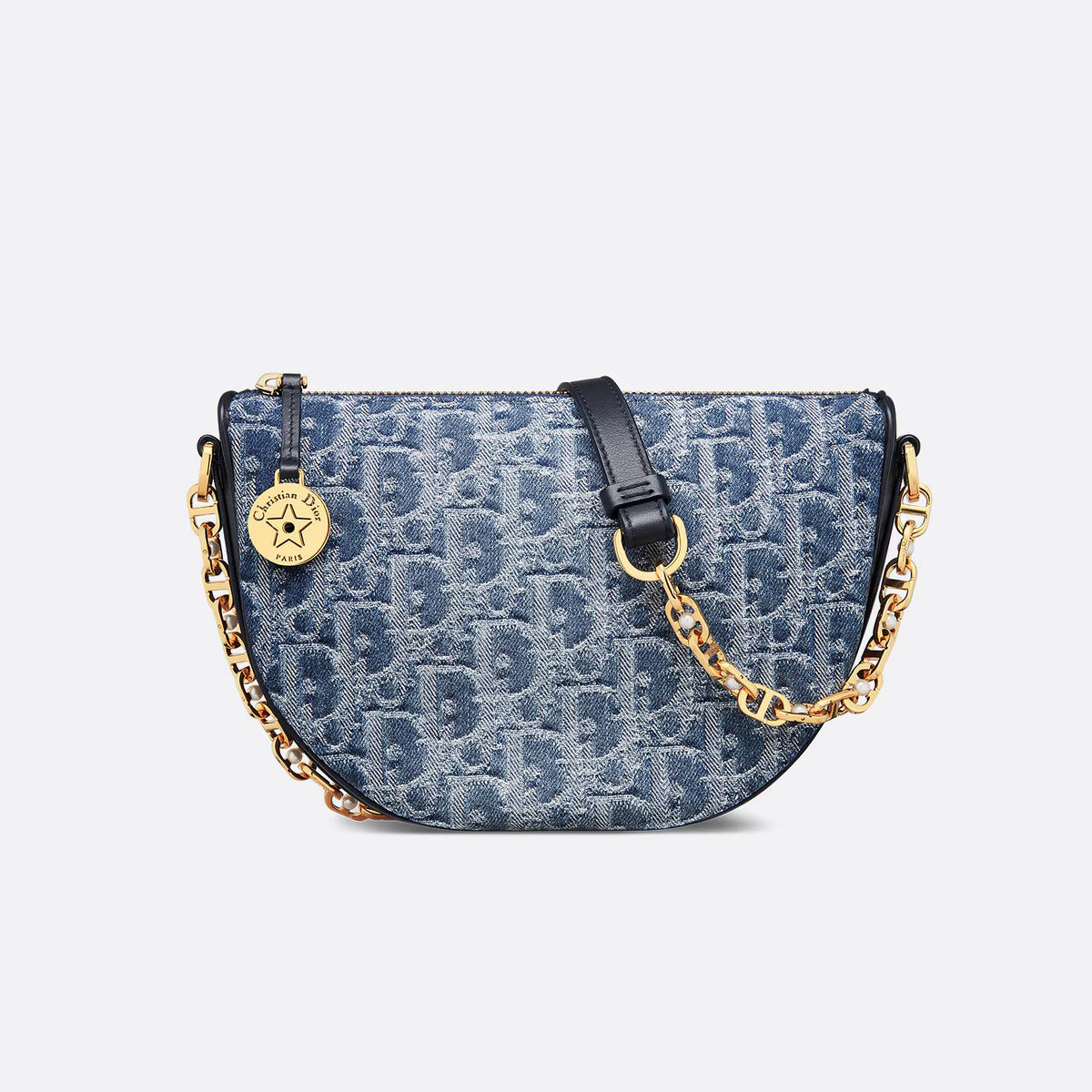 Dior Diorstar Callisto Women's Blue CD Chain Zipper Closure Oblique Jacquard Fabric Crossbody Shoulder Bag Bags #72157