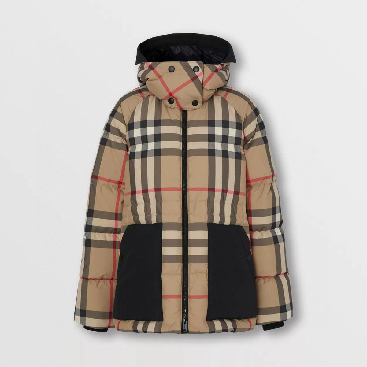 Burberry Fashion Casual High Neck Hooded Zipper Plaid Detachable Hood Plaid Recycled Polyester Down Jacket #79372
