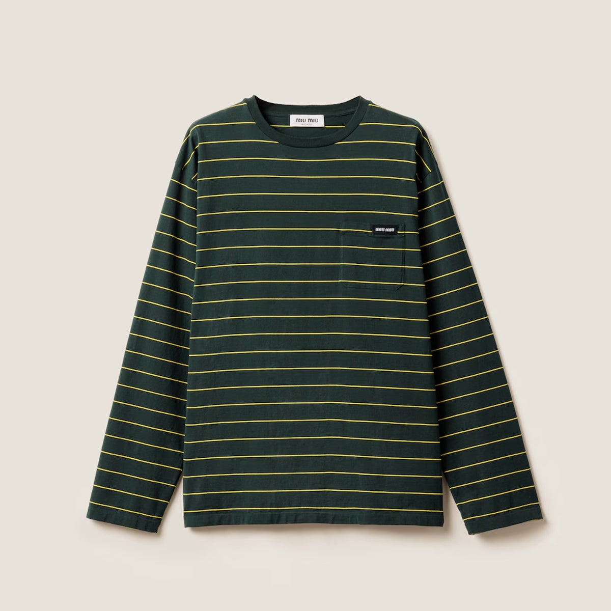 MiuMiu Women's Logo Stripe Long Sleeve Summer Cotton Solid Color Jersey T-shirt #76116