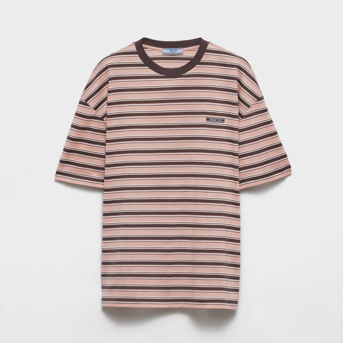 Prada Women's Summer Colour Block Stripe Print Round Neck Cotton Short Sleeve T-Shirt #76978