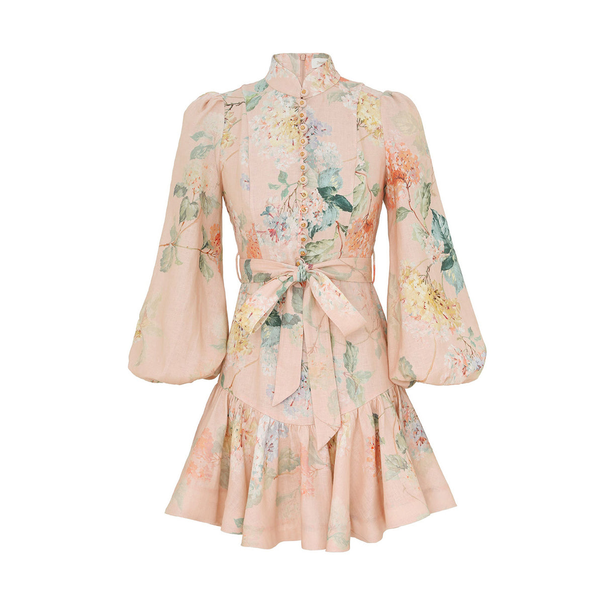 Zimmermann Women's Summer Floral Print Drawstring Mini Ruched Skirt Long Sleeve Dresses #76668