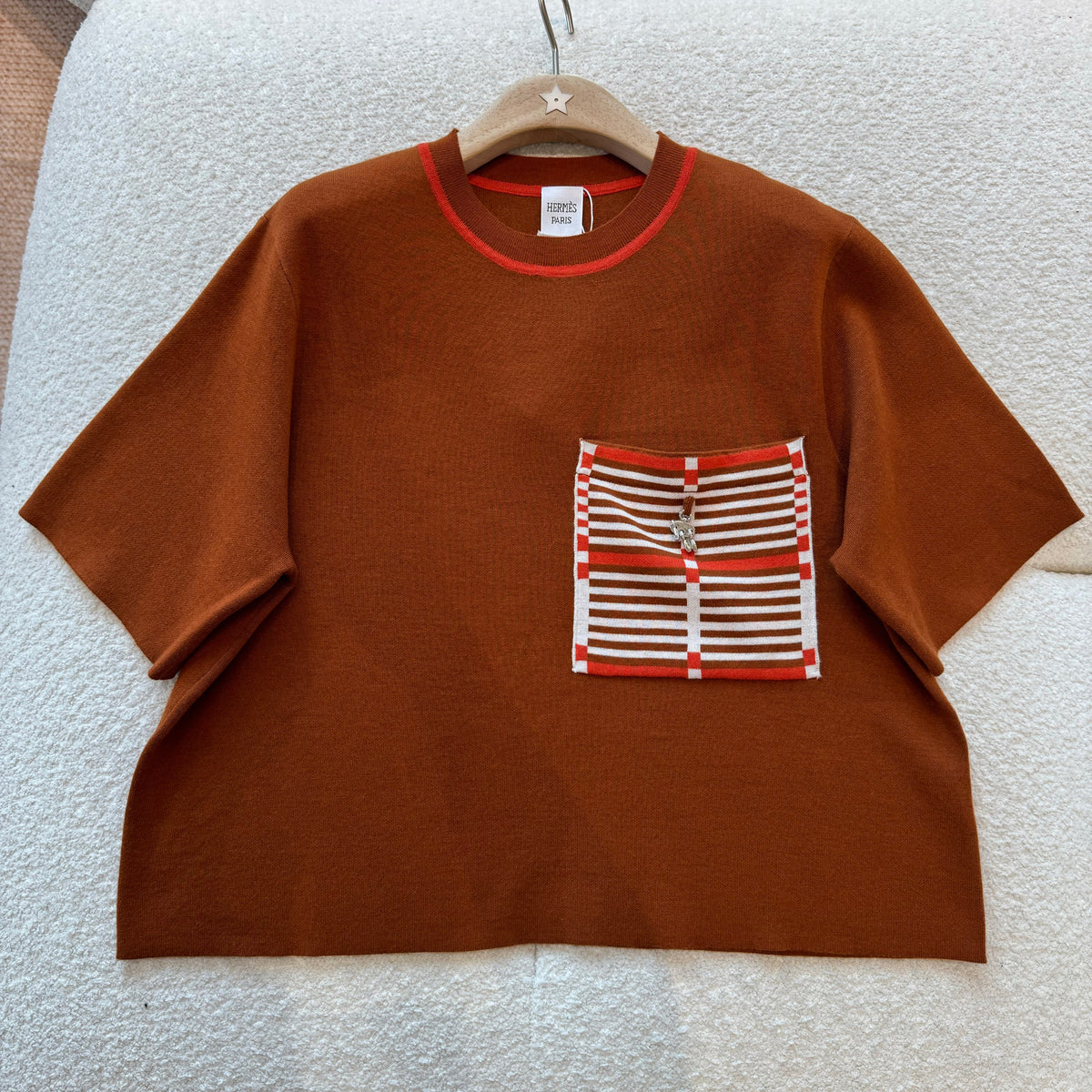 Hermes Women's Spring/Summer Fashion Casual Crew Neck Silk Cotton Blend Short Sleeve Pullover T-Shirt #78755