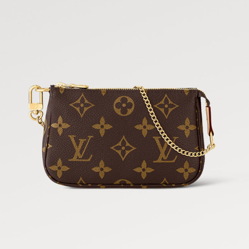 Louis Vuitton Men Women Solid Color Double Chain Small Mahjong Classic Old Flower MINI POCHETTE ACCESSOIRES Cowhide Clutch Casual Shoulder Bag #98364