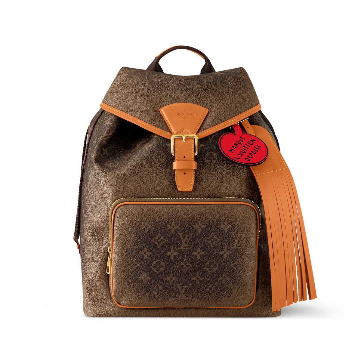 Louis Vuitton MONTSOURIS Men's Brown Alphabet Printed Magnetic Buckle Drawstring Closure Leather Backpack Shoulder Bag Bags #72681