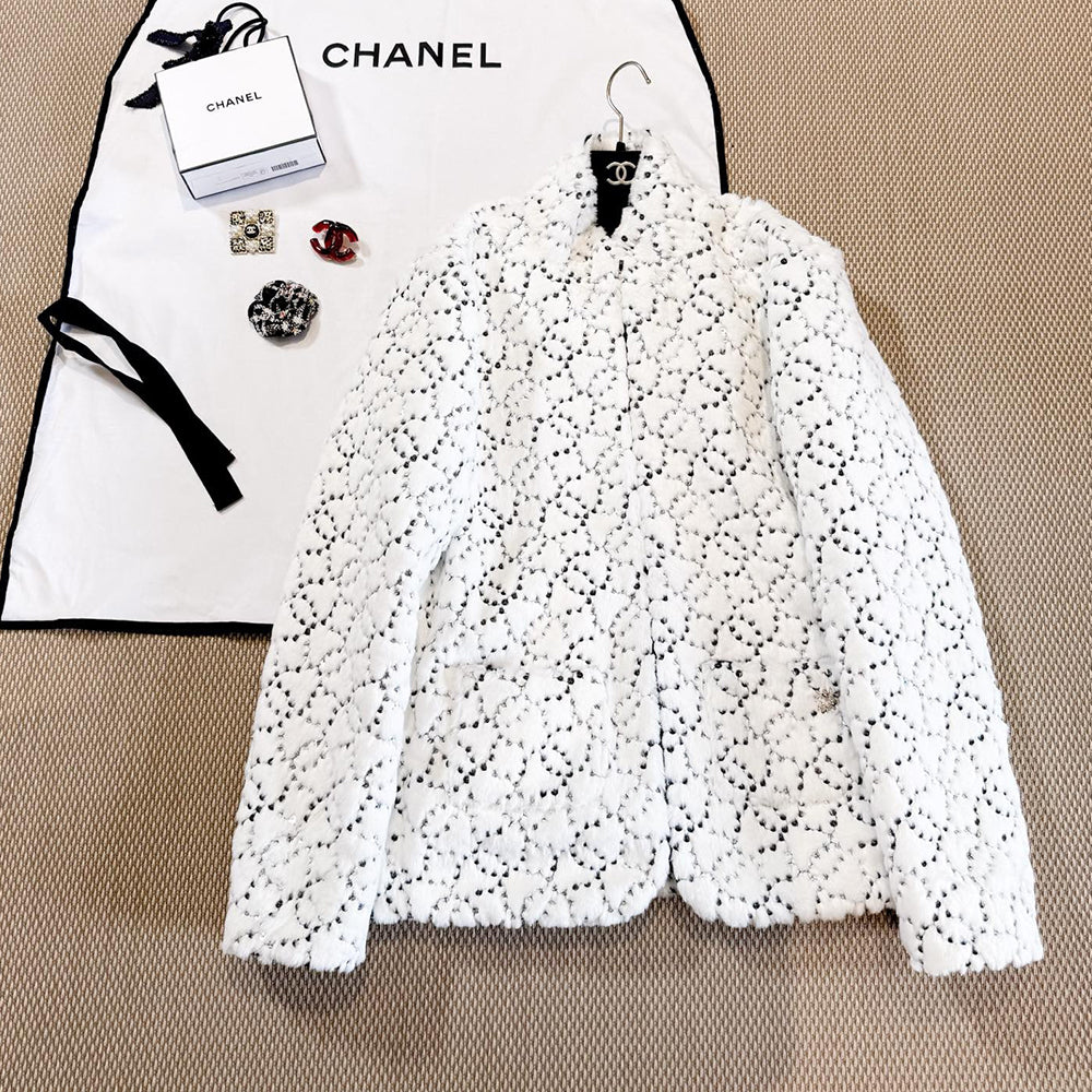 Chanel Jacket Mixed Fibers Sequins White Black #334701