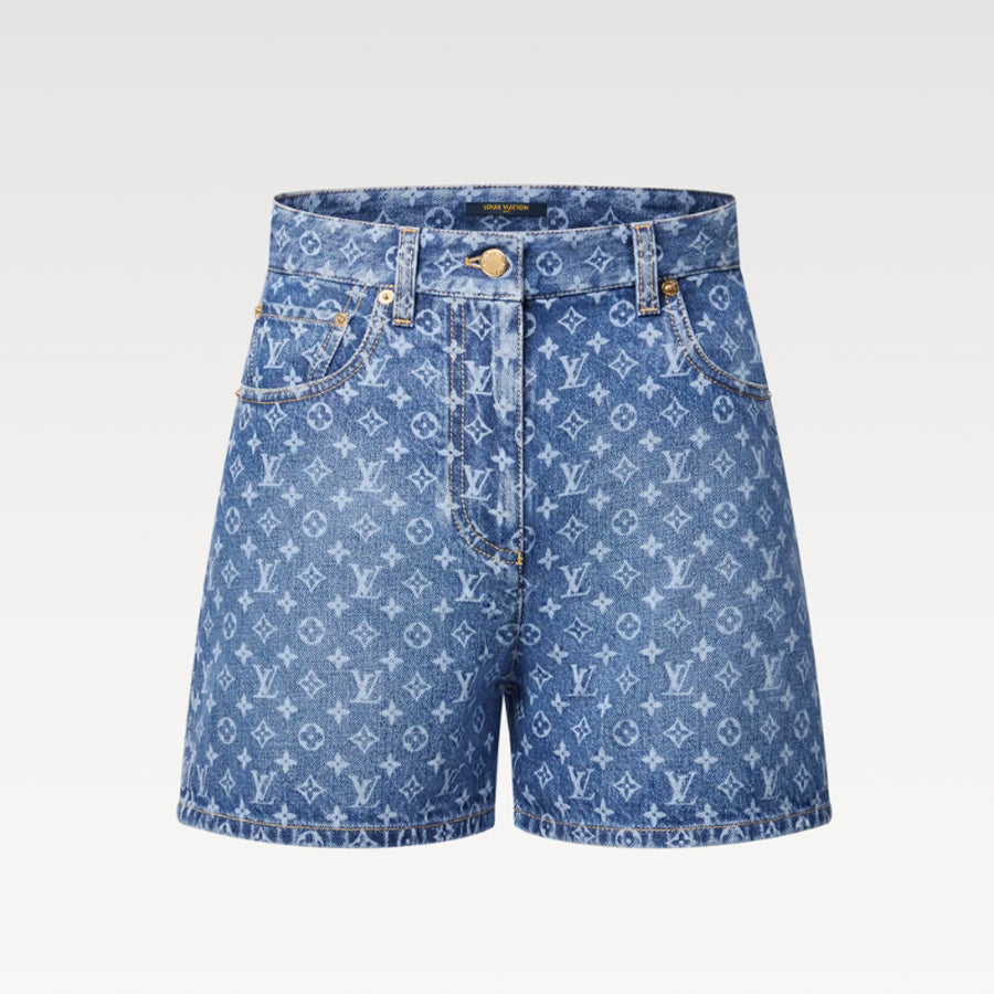 Louis Vuitton Women's Summer Monogram Straight High Waist Solid Color Cotton Denim Shorts #81328