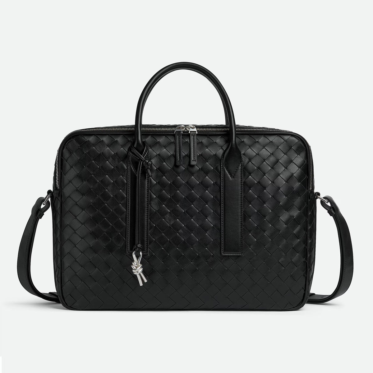 Bottega Veneta Men's Solid Color Cowhide Woven Removable Shoulder Strap Getaway Large Briefcase Casual Shoulder Bag #71454