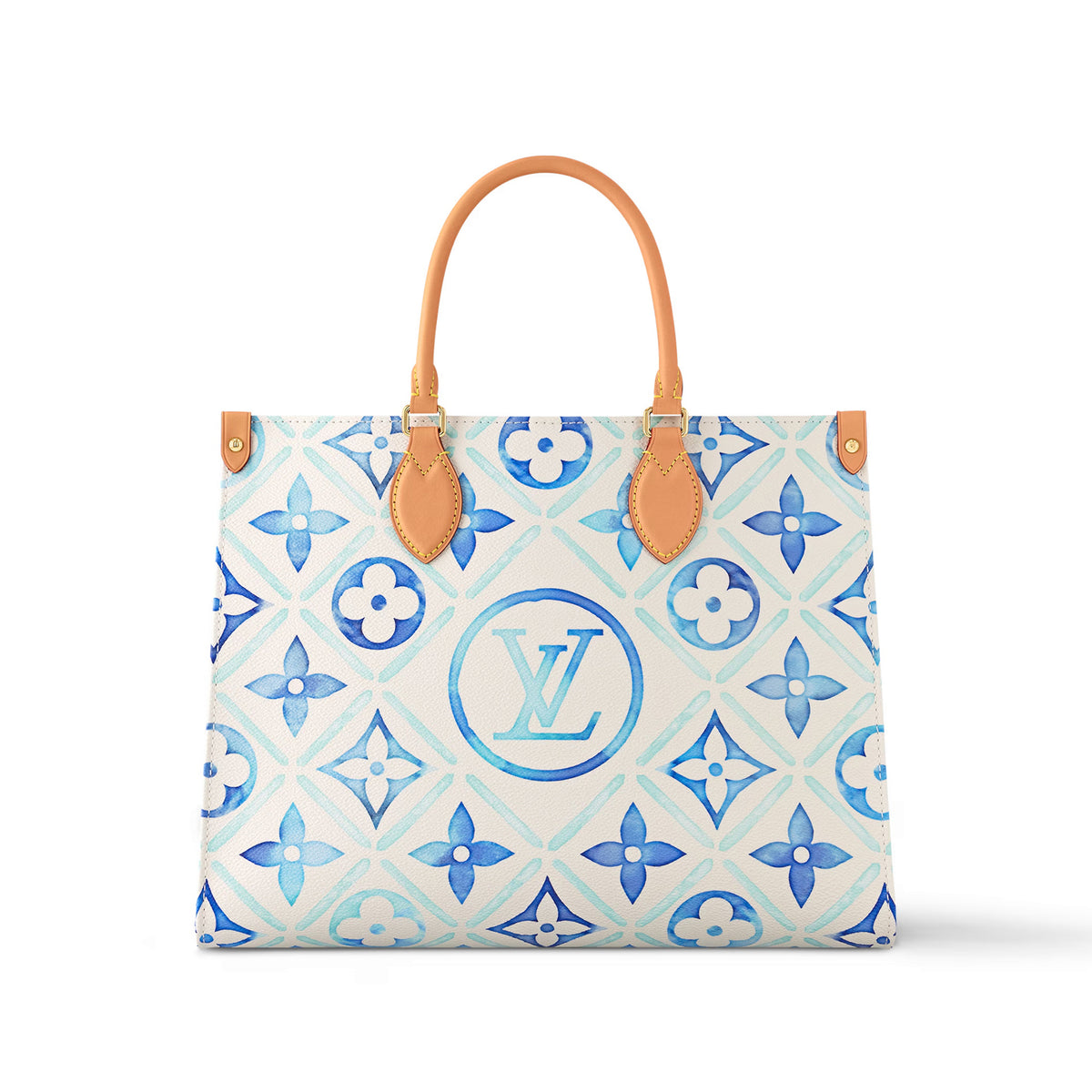 Louis Vuitton ONTHEGO Women's Blue Letter Logo Printed Leather Tote Bag Shopper Tote Handbags Bags #72743