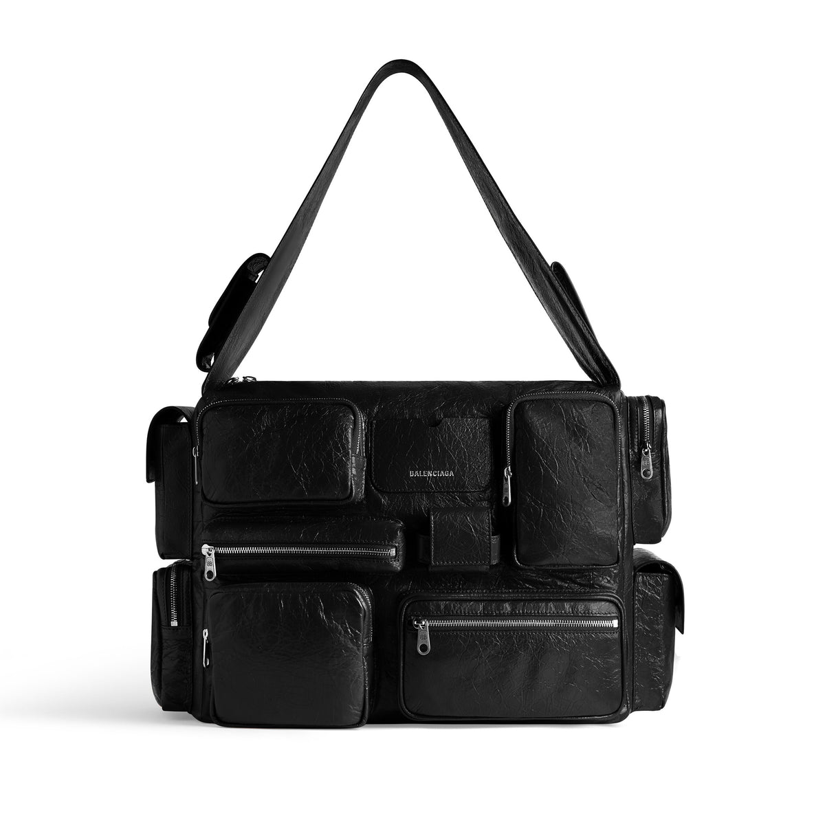 Balenciaga Men's Pure Color Fashion Retro Superbusy Large Sling Bag Sheepskin Multi-Pocket Casual Tote Shoulder Bag Armpit Bag Ngvp #8457