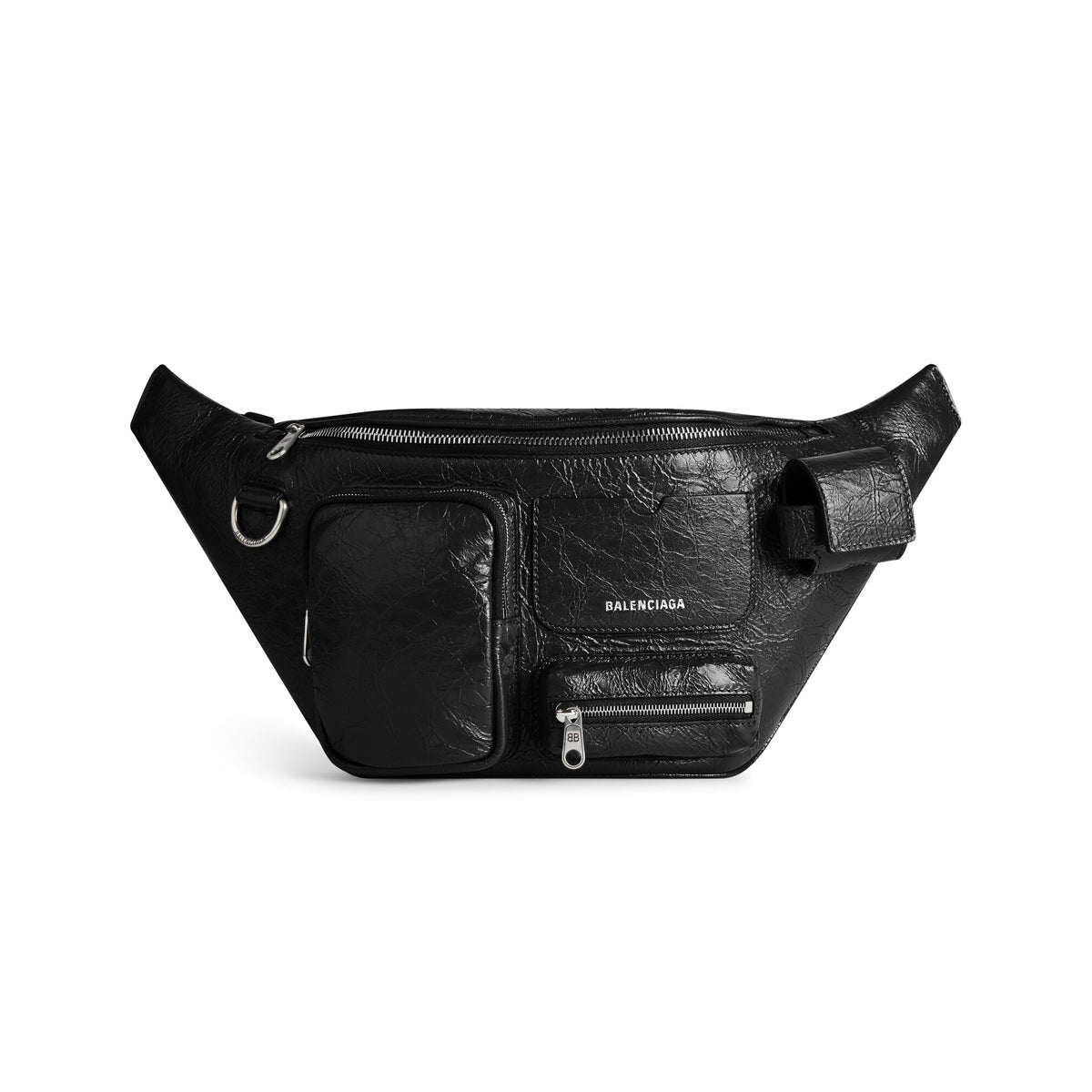 Balenciaga Superbusy Men's Black Fine Grain Sheep Leather Multi-Pocket Functional Waist Bag #99555