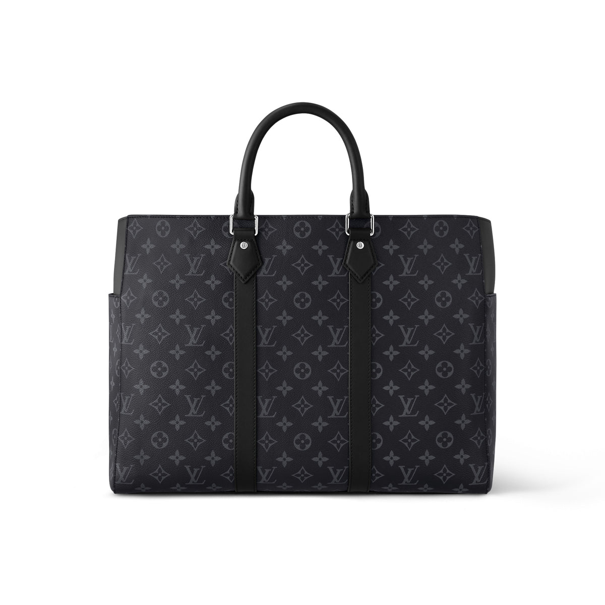 Louis Vuitton Sac Plat 24H Men's Black Full Logo Printed Hook and Loop Closure Layer Canvas Leather Tote Shopping Bag #97779