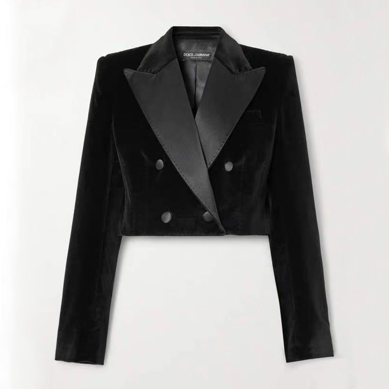 Dolce&Gabbana Women's Spring And Autumn Velvet Long Sleeve Short Blazer Jacket Casual High-Waisted Tuxedo Panties Shorts Ngvp #9546