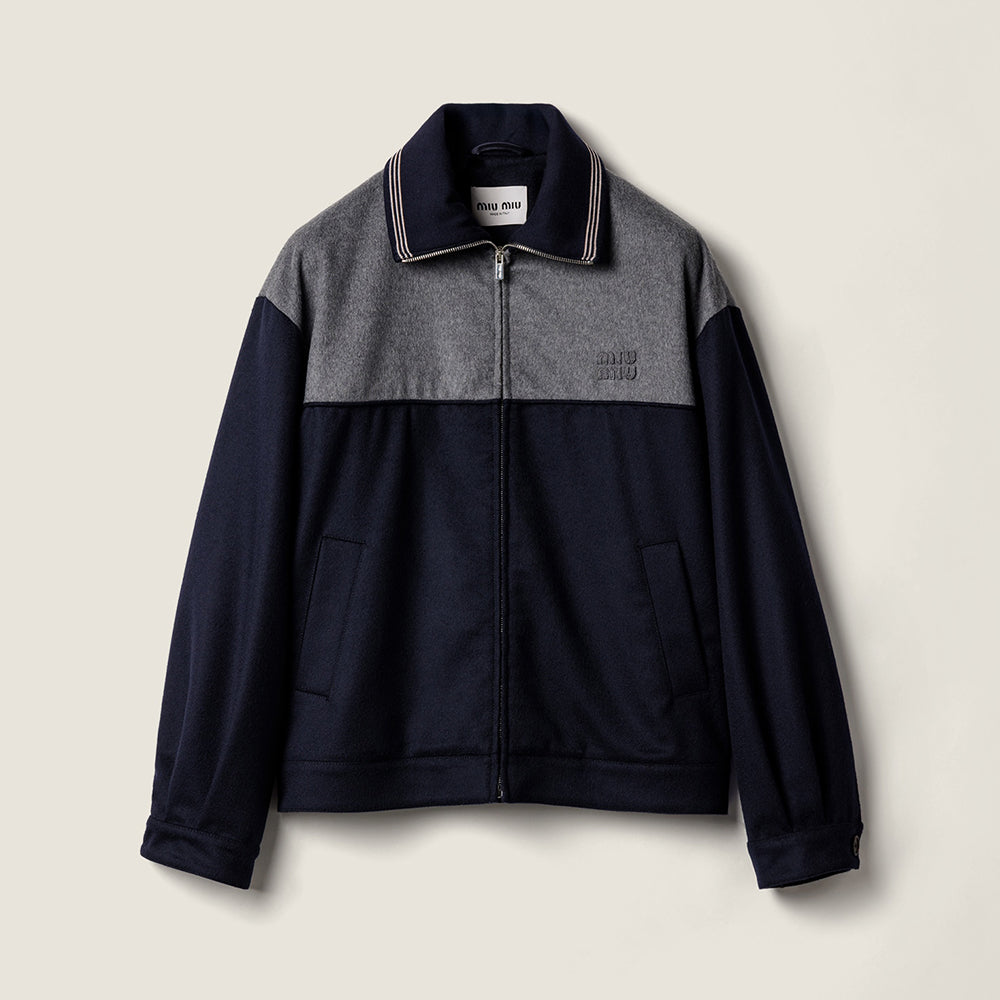 MiuMiu Blue grey Velour Blouson Zipper Jacket Navy Jersey Pants   #335444