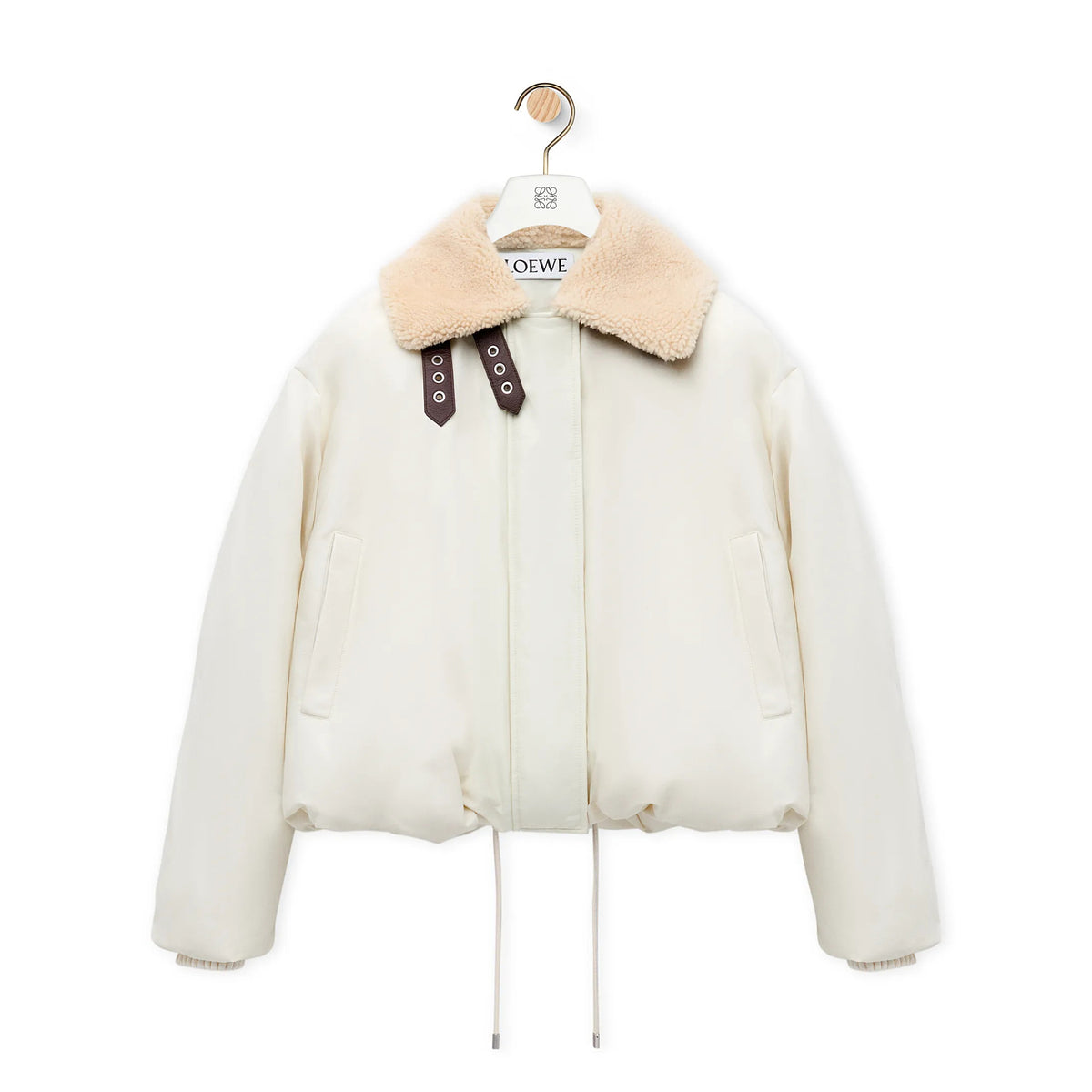 Loewe Women's Autumn and Winter Solid Color Detachable Shearling Collar Zipper Long Sleeve Jacket #74767