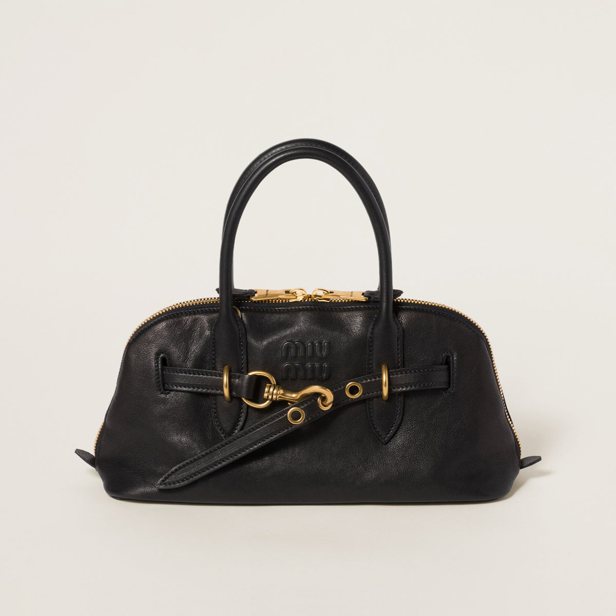 MiuMiu Aventure Nappa Women's Pure Color Embossed Letter Leather Shoulder Tote Bag Bags #72925