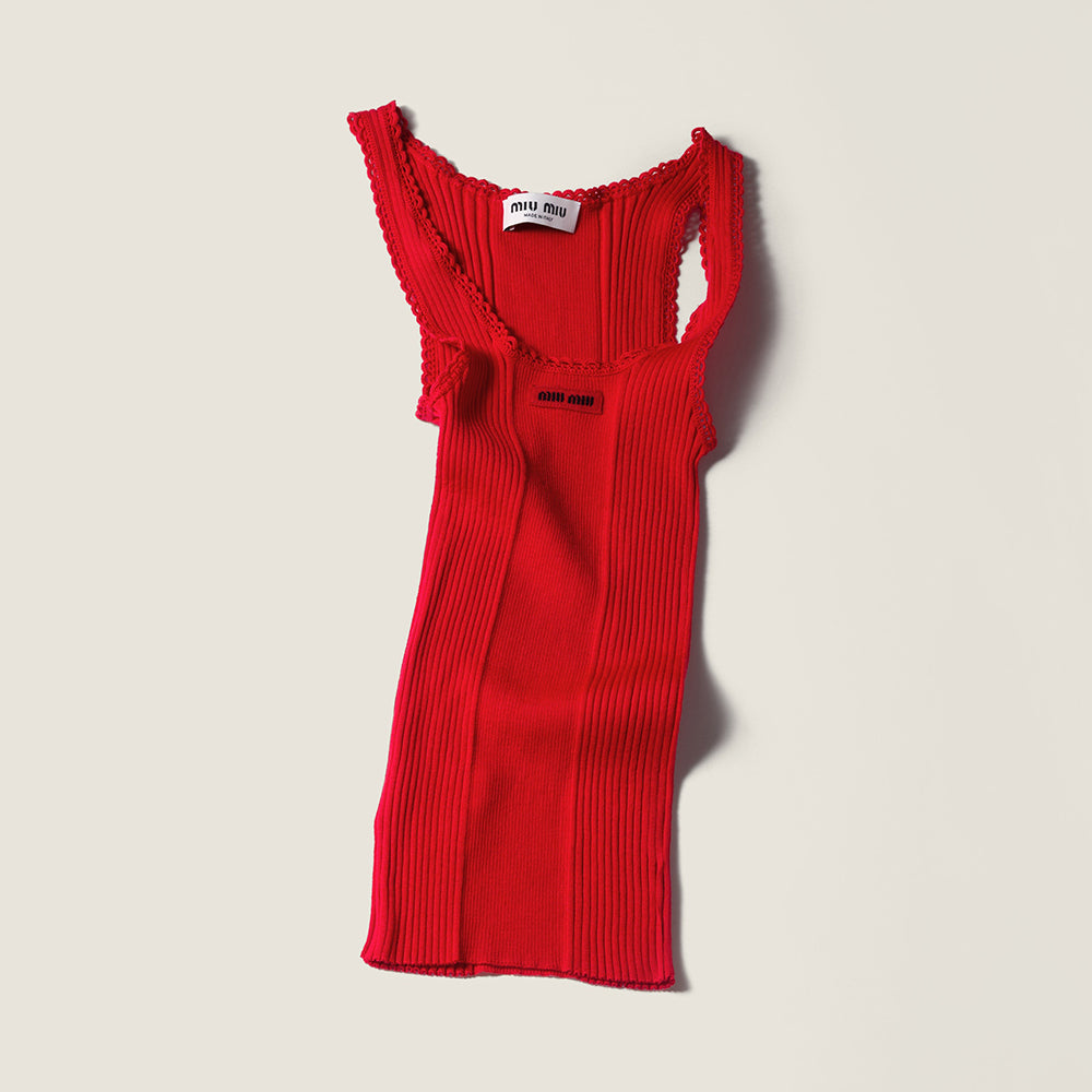 MiuMiu Red Ribbed Knit Wool Tank Top #335841