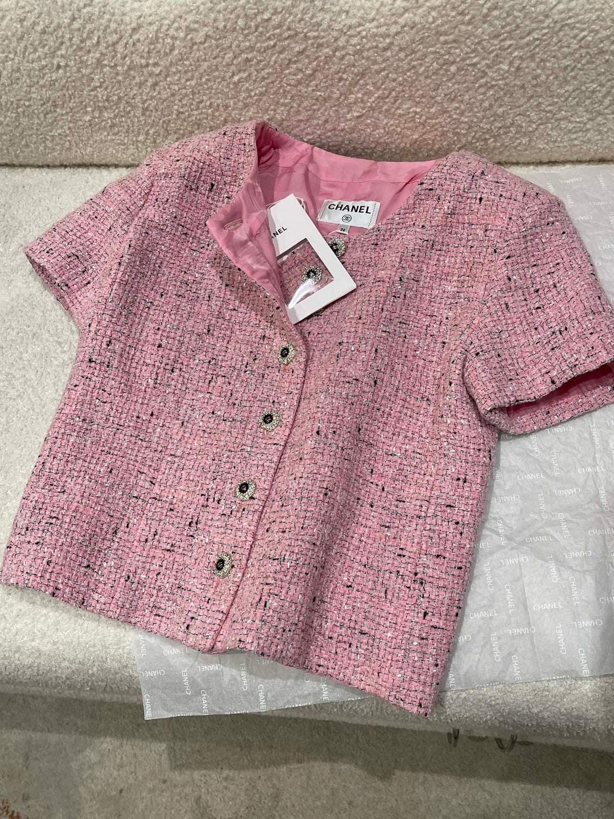 Chanel Short-sleeved Top Shorts Tweed Pink Black White#335416