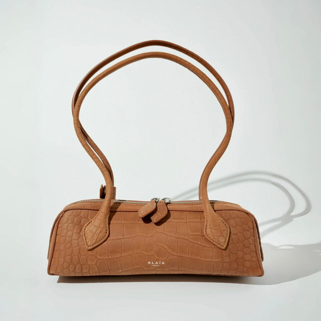 Alaia Women's Le-Teckel Cowhide Long Handle Handbag Solid Color Zipper Casual Shoulder Bag Bags #72687