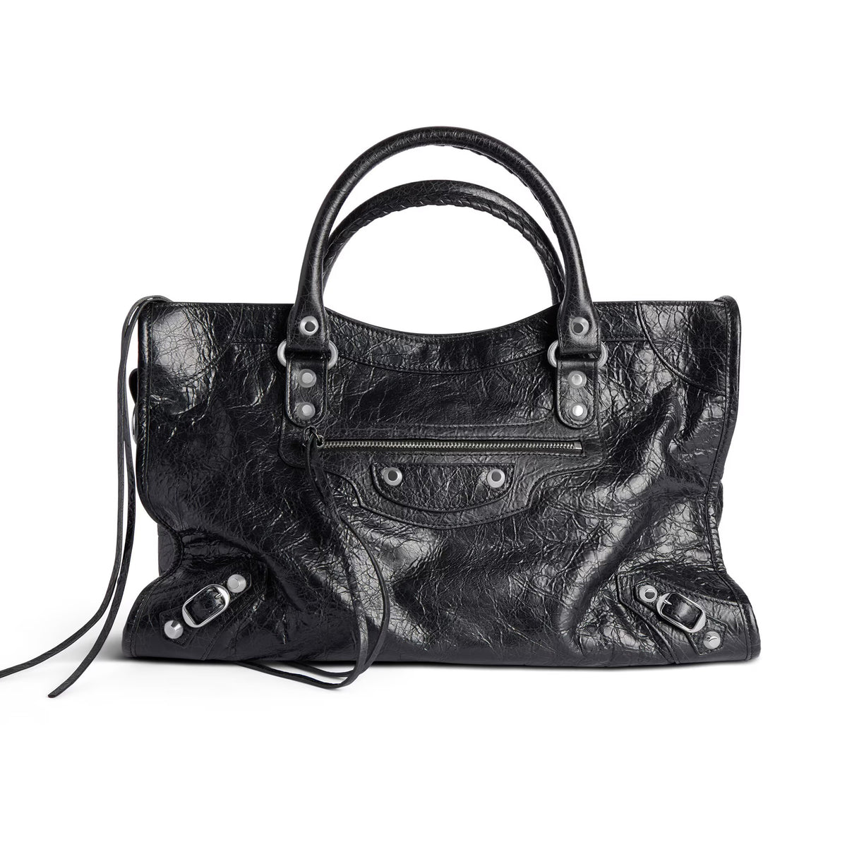Balenciaga Ladies Le City Series Fashion Woven Leather Handle Adjustable Shoulder Strap Leather Solid Color Single Shoulder Crossbody Handbag Casual Tote Bag 7977862AA9R8122 #71595