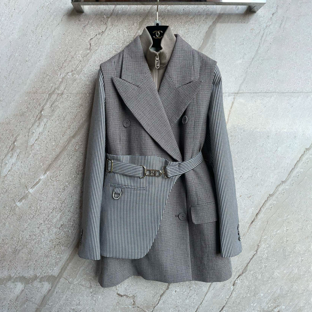 Fendi Women's Women's Spring/Fall Fashion Classic V-Neck Detachable Belt Long Sleeve Jacket Vest Blazer Jacket #78676
