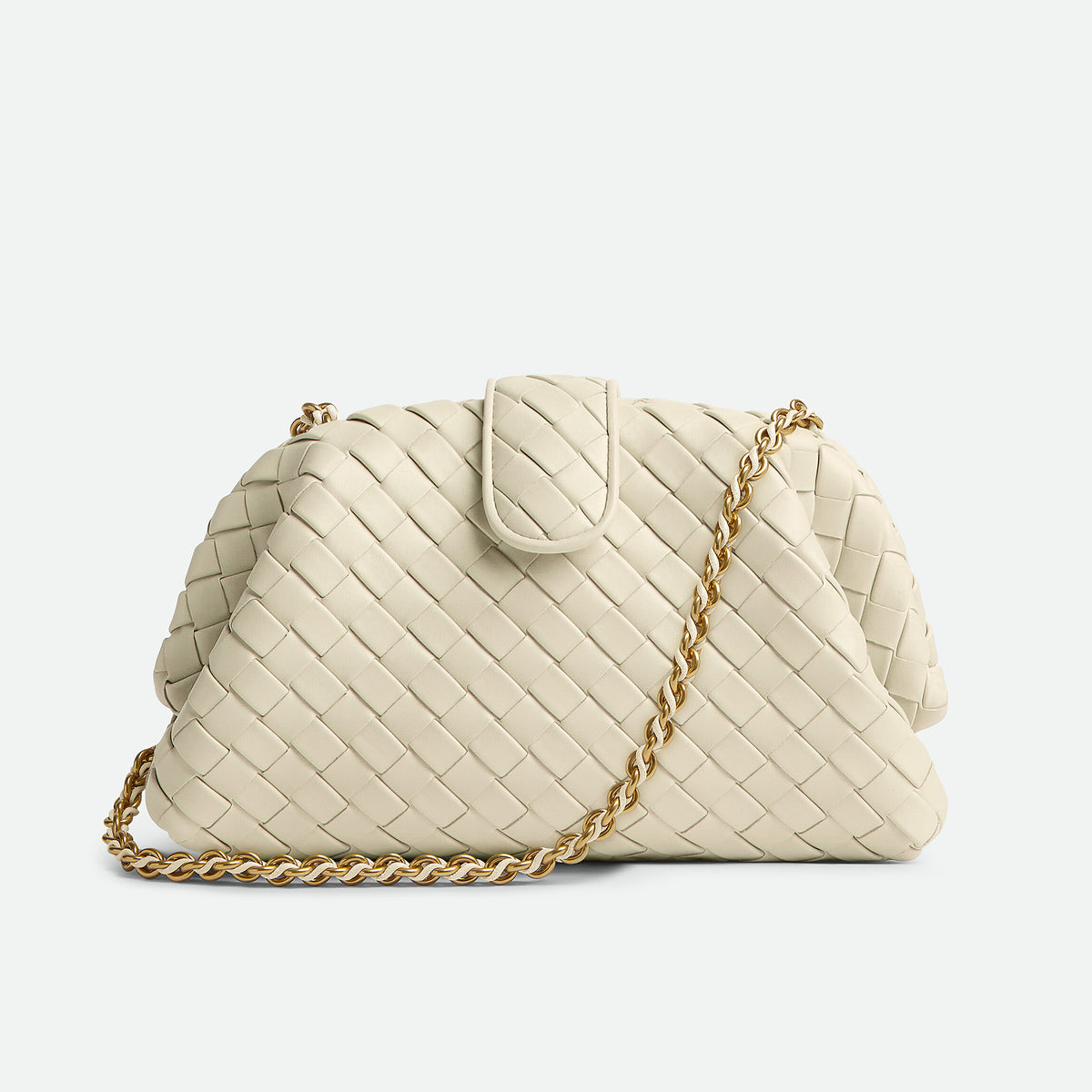 Bottega Veneta Lauren 1980 Women Solid Color Magnetic Clasp Closure Calfskin Woven Shoulder Clutch Bag Bags #74138