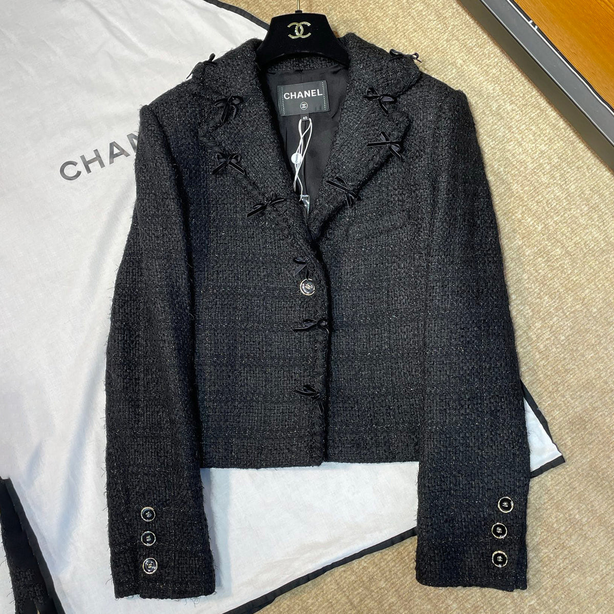 Chanel Women's Fall/Winter Tweed Blazer with Lapel and Single-Button Fastening Retro High-Street Long-Sleeve Jacket Ngvp #2599