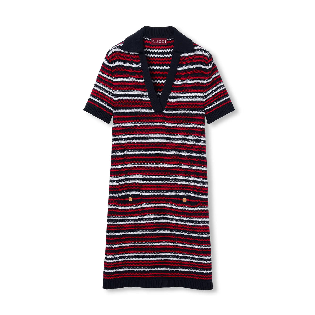 Gucci Women's Spring/Summer Red and Blue Striped V-neck Knit Short-sleeve Dress #75687
