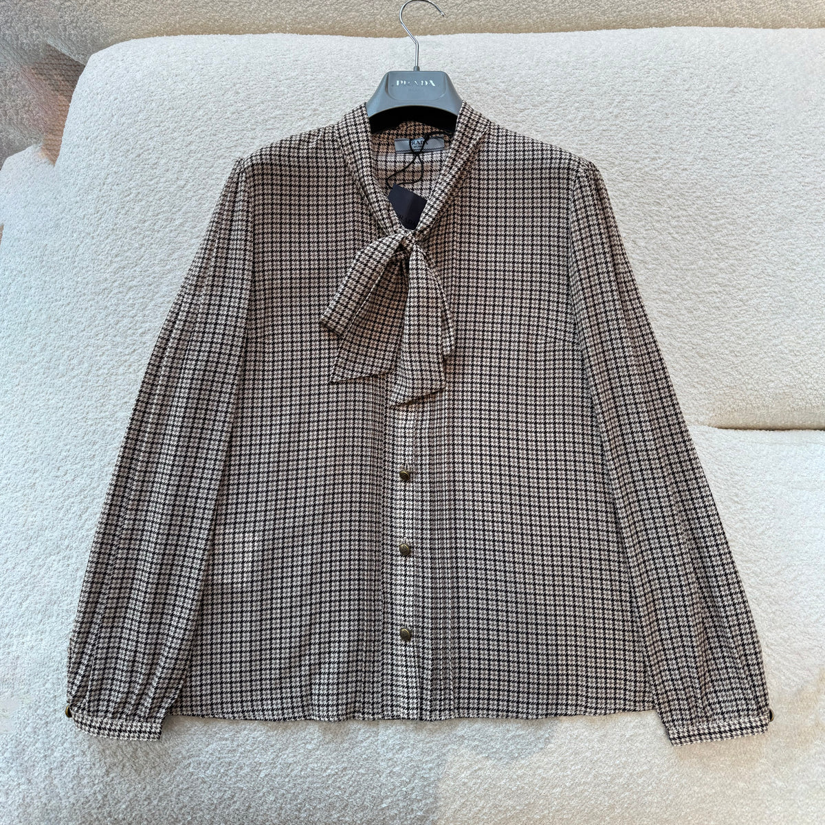Prada Women's Spring/Fall Fashion Casual Plaid Print Single-Breasted Silk Cardigan Shirt #79458