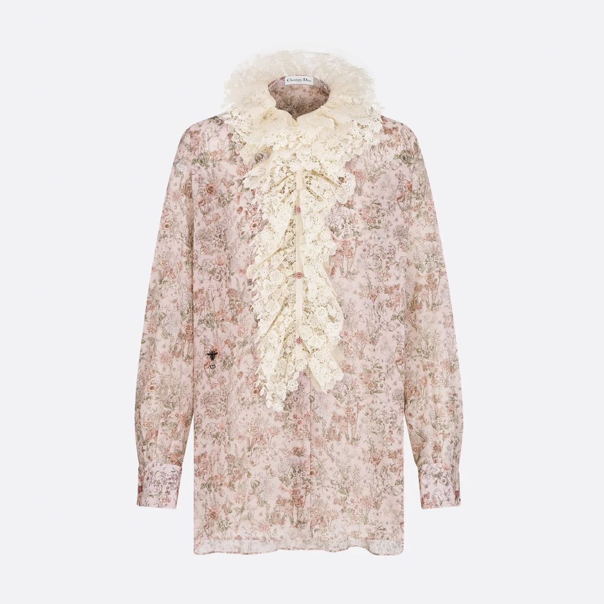 Dior Women's Spring/Fall Floral Print Lace Ruffled Collar Cotton Embroidered Solid Color Long-Sleeve Loose Fit Shirt Ngvp #2382