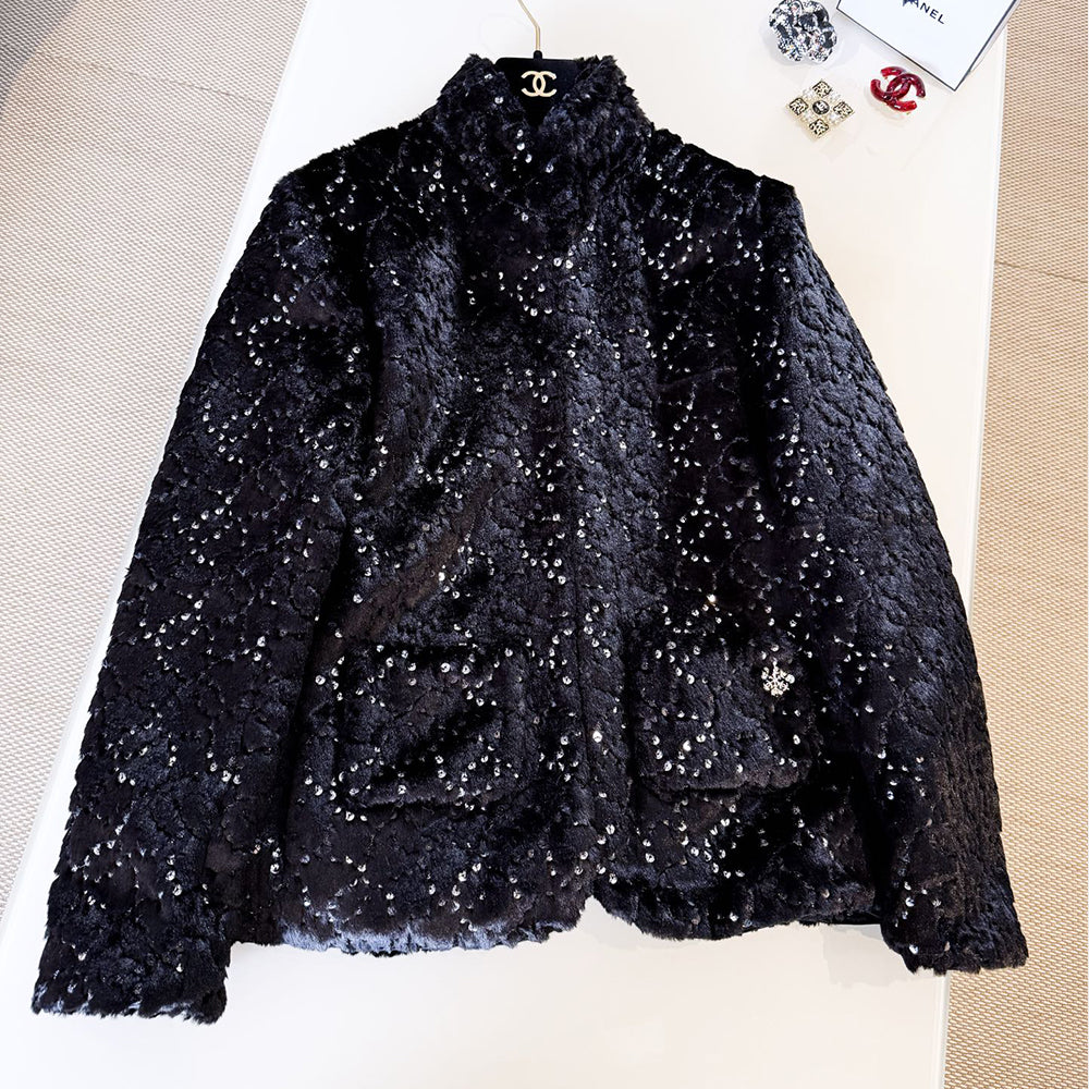Chanel Jacket Mixed Fibers Sequins Black #334700