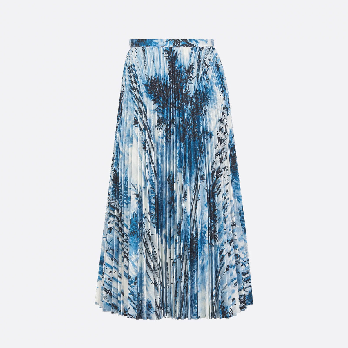Dior Women's Spring And Summer Blue White Cotton  Pattern Printed Medium Long Pleated Skirt Temperament Elegant Fashion Half-body Skirt Ngvp #1887