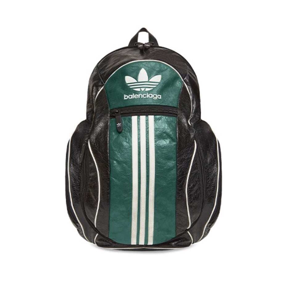 Balenciaga X Adidas Men's Embossed Logo Zipper Closure Backpack Casual Stripe Solid Leather Shoulder Bag #71465
