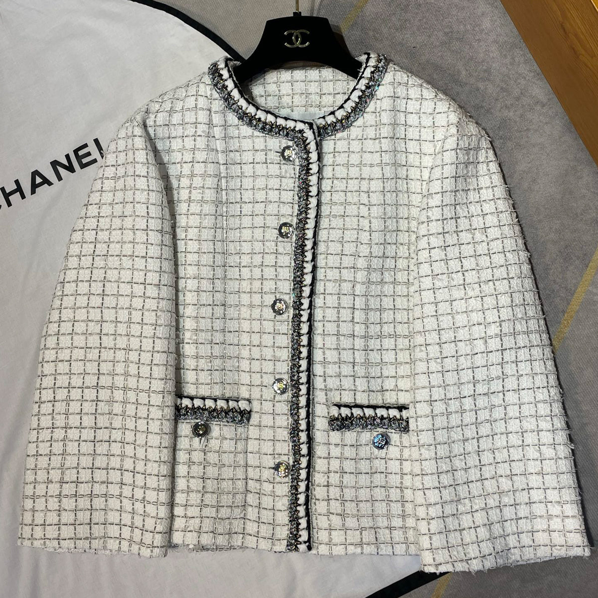Chanel Women's Spring Autumn Tweed Colourblock Jacket Single Breasted Poncho Style Blouse Jacket Ngvp #1593