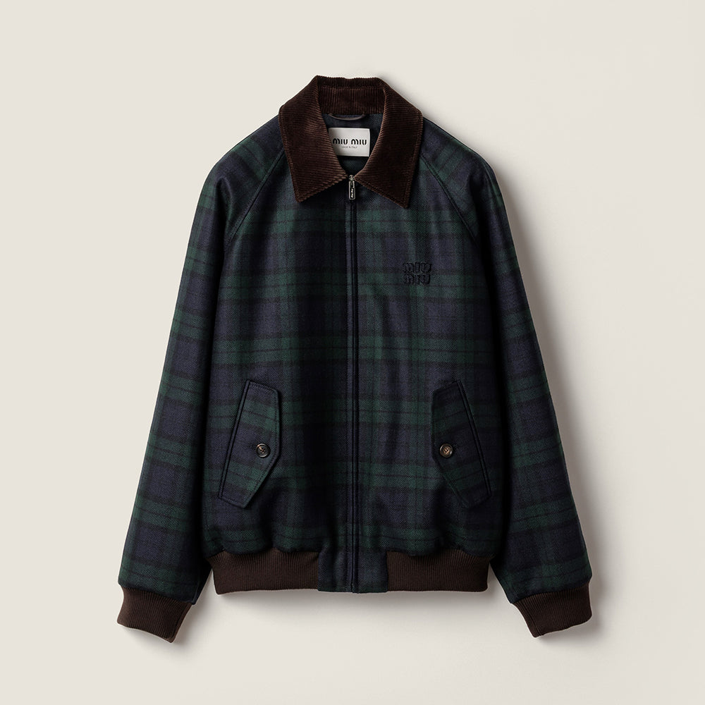 MiuMiu Women's Blue green Checked Twill Blouson Jacket #333542