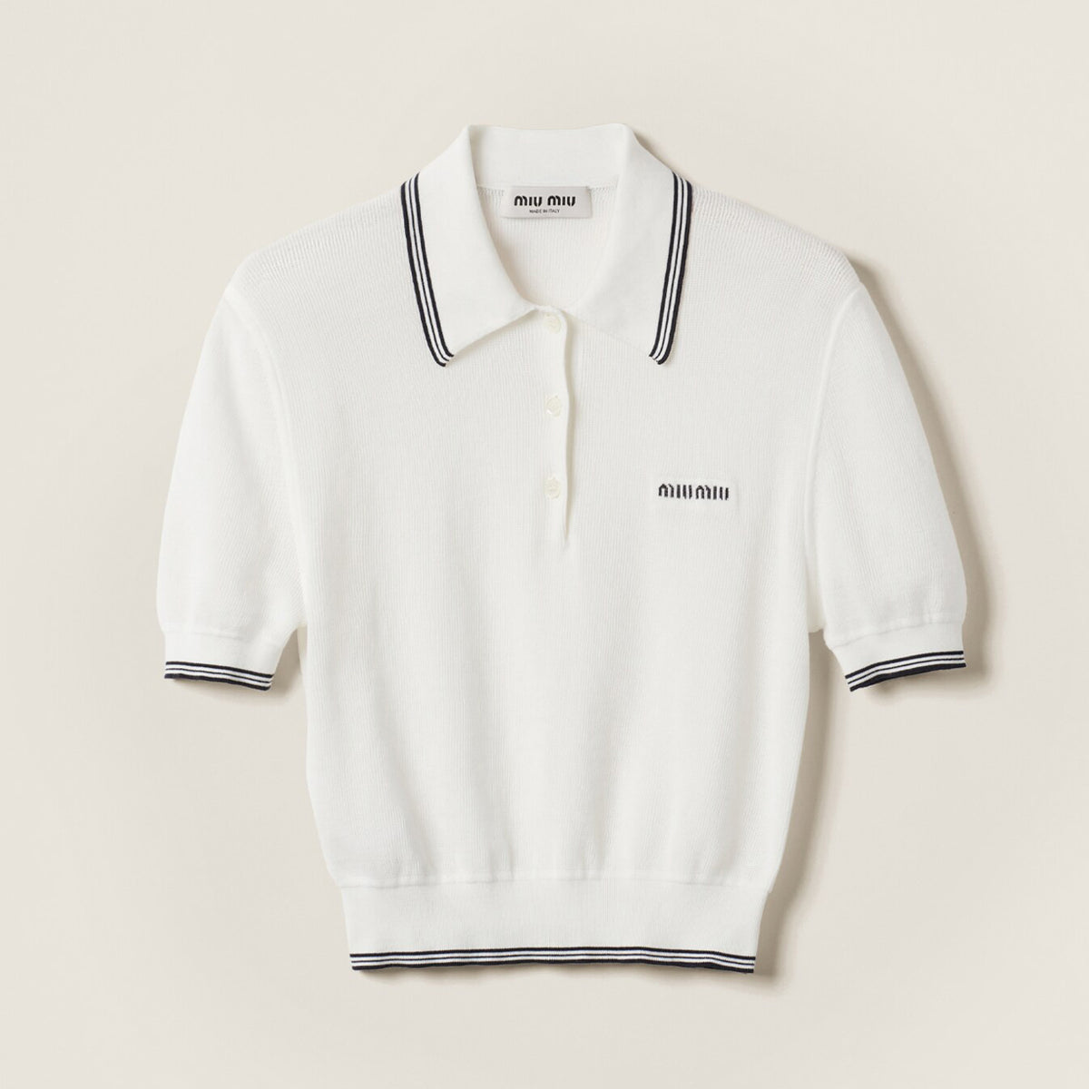 MiuMiu Women's Summer Solid Color Striped Letter Casual Short Sleeve Polo Shirt Top T-shirt #77534
