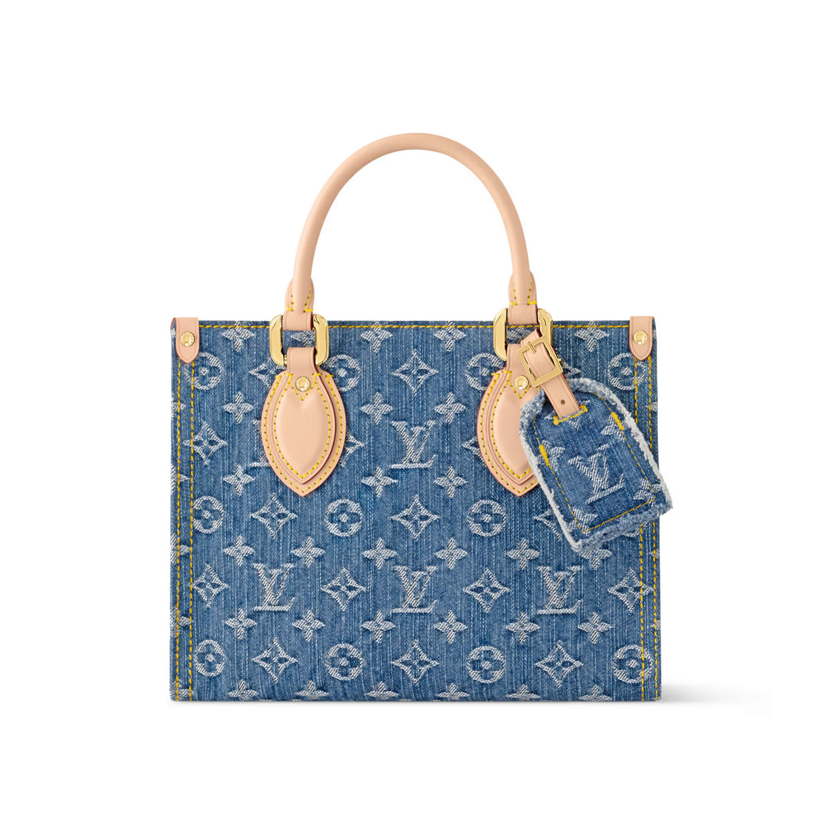 Louis Vuitton OnTheGo Women's Blue Denim Patchwork Cowhide Alphabet Print Shopping Bag Tote Bags #77376