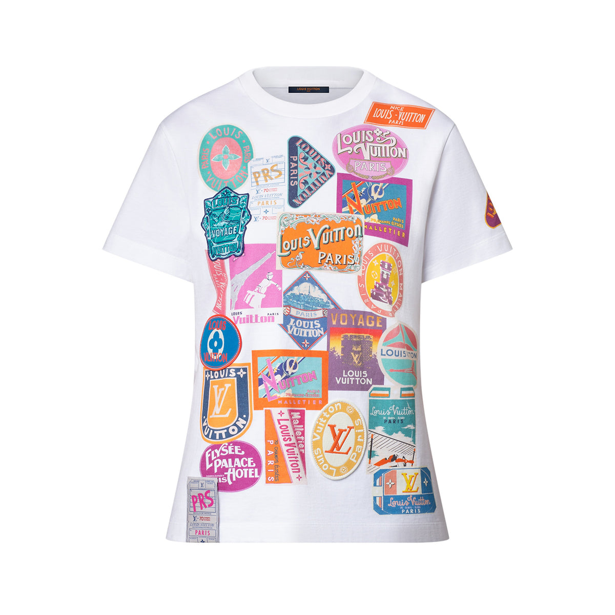 Louis Vuitton Women's Summer Badge Pattern Printed Round Neck Cotton Short Sleeve T-Shirt #77231